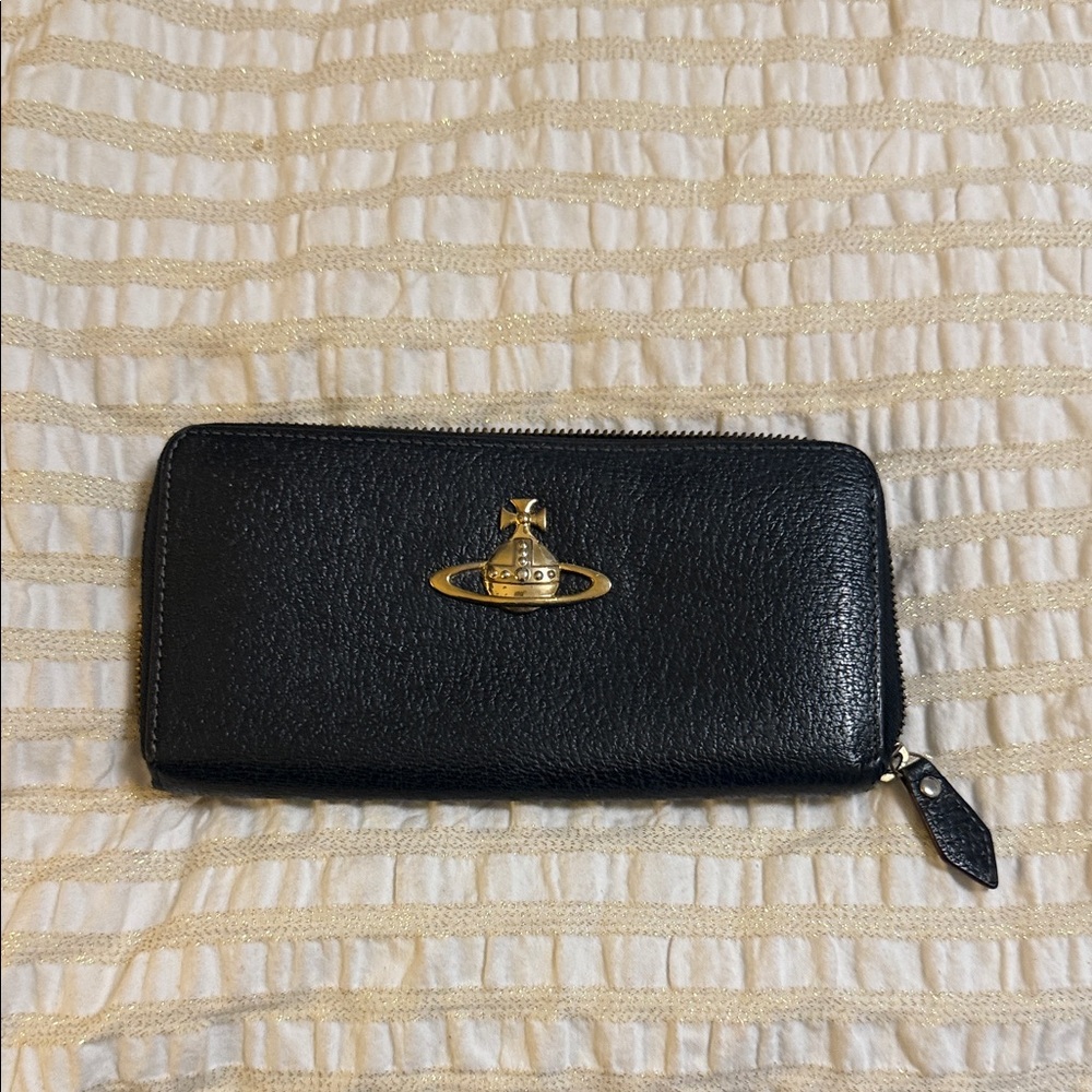 Vivienne Westwood Black Wallet with Gold Orb Accent